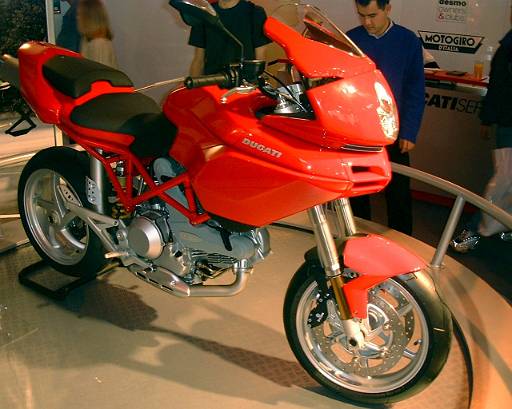bikeshow2001-017.jpg - Ducati Multistrada. Not to be released for a couple of years. Smaller than you might expect and divided the opinions of the people around me. Some hought it was ugly, others thought it was OK. 